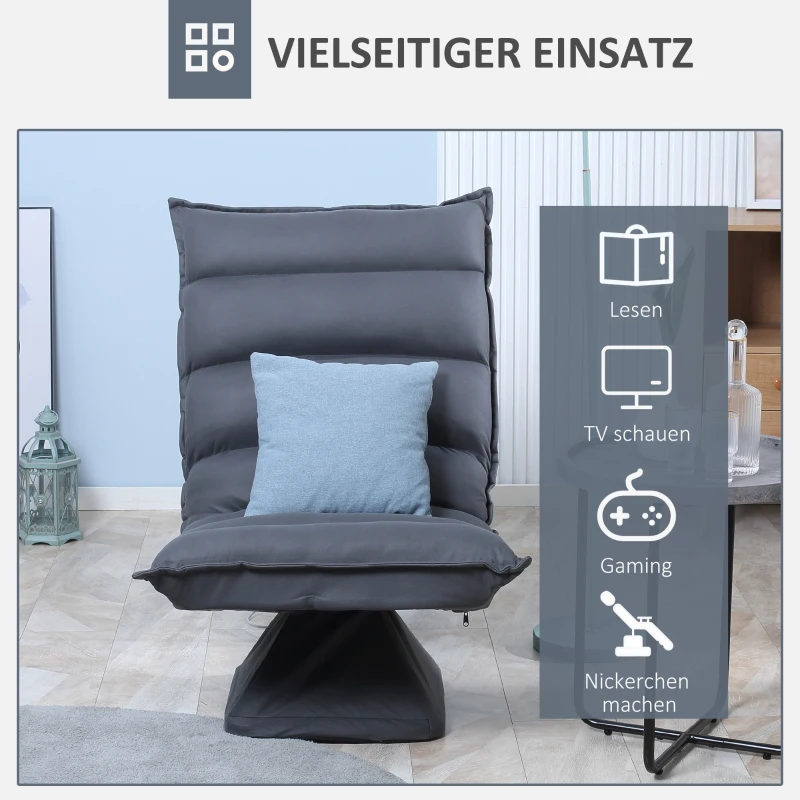 HOMCOM fauteuil, draaibare zitting, verstelbare rugleuning, zachte bekleding, ademende hoes, donkergrijs, 62 x 62 x 95 cm