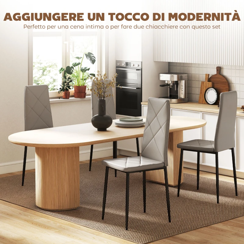 HOMCOM Set di 4 Sedie da Pranzo con Schienale Alto in Finta Pelle e Acciaio, 41x50x97cm, Grigio