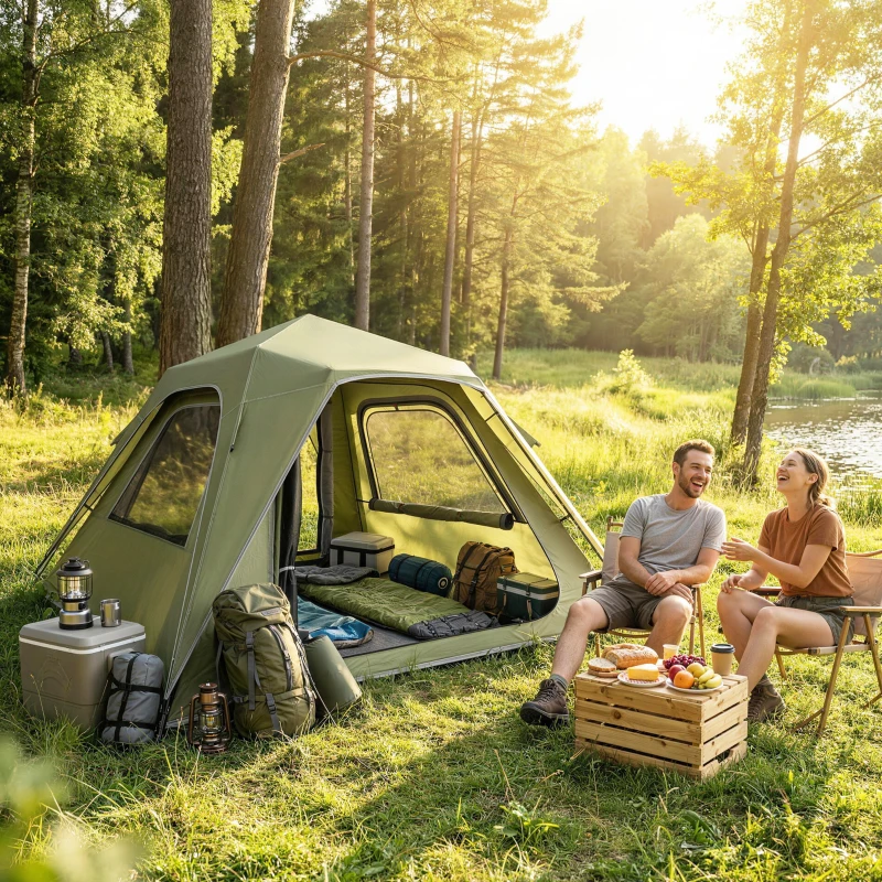 Outsunny Pop Up Tent 3000mm Waterproof Camping Tents with Mesh Windows 2-3 People Green