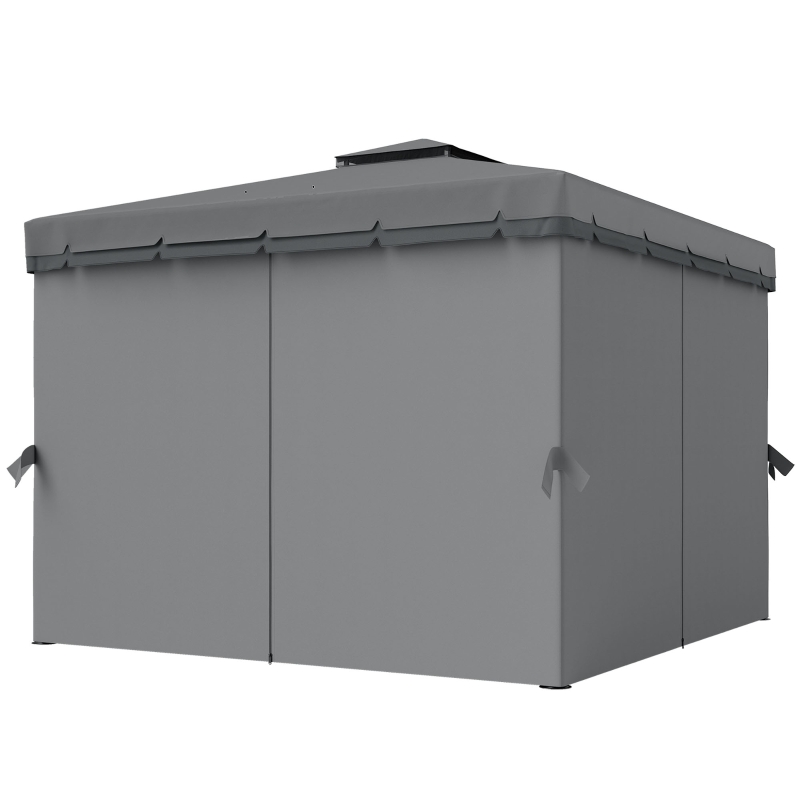 Outsunny Gazebo ca. 3x3m Waterafstotend Stabiel Winterbestendig Tuinpaviljoen met Dubbel Dak Rits-Muggennetten