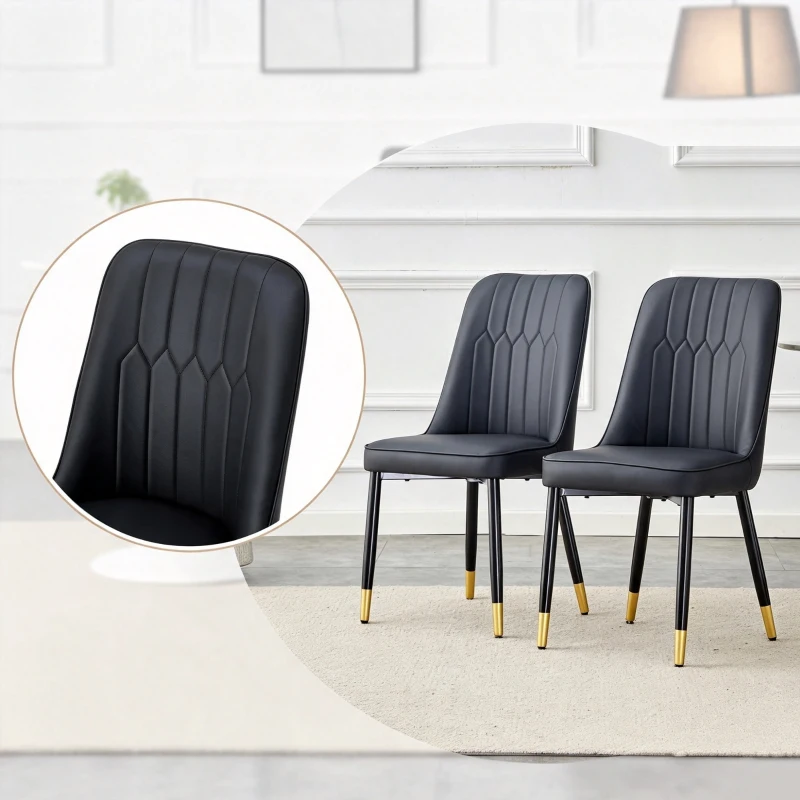 Lot de 2 chaises de salle à manger modernes, assise rembourrée, embouts antidérapants, 43x41.5x89 cm, Noir