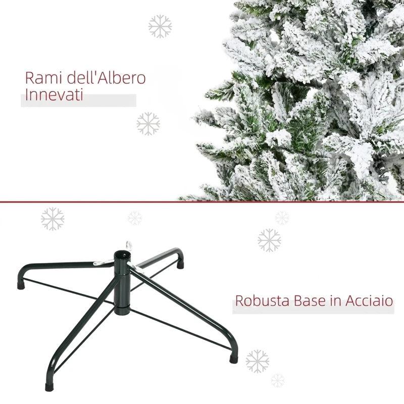 HOMCOM Albero di Natale Innevato Alto 180 cm con 750 Rami Ignifughi e Base in Acciaio, Verde