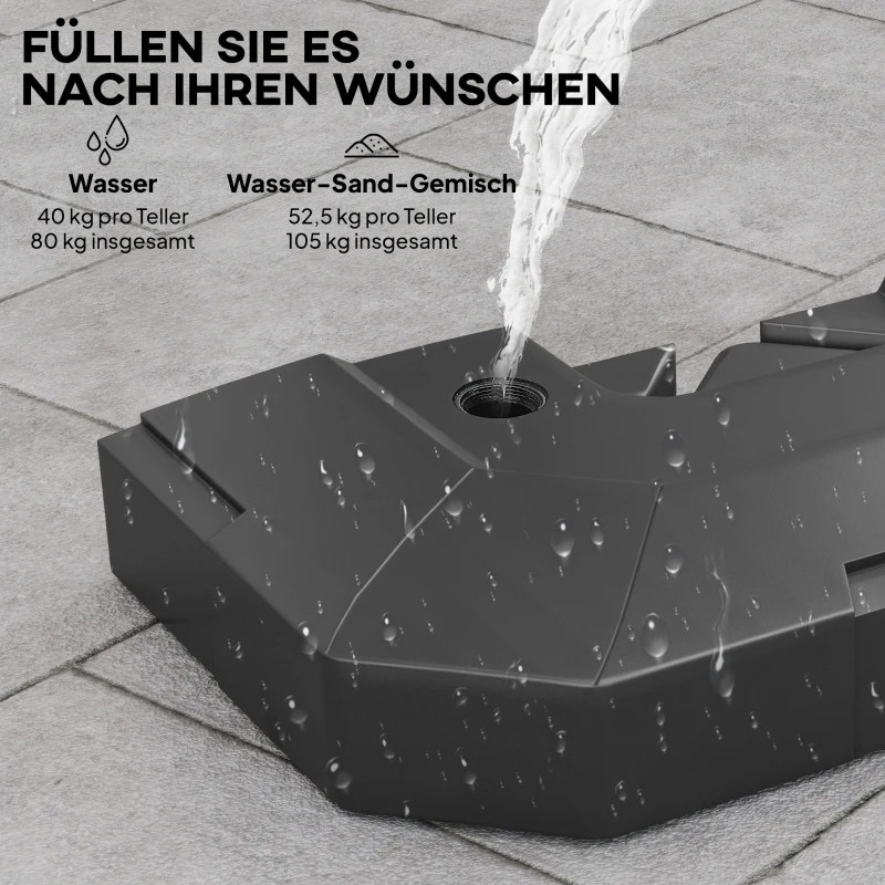 Outsunny 2-delige waterdichte parasolstandaard, vulbaar parasolgewicht voor hangparasol
