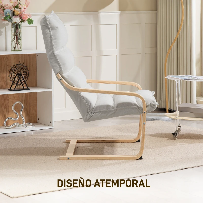 HOMCOM Sillón de Salón Moderno con Respaldo Alto Acolchado Patas de Madera y Tapizado en Terciopelo 67x83x105 cm Crema