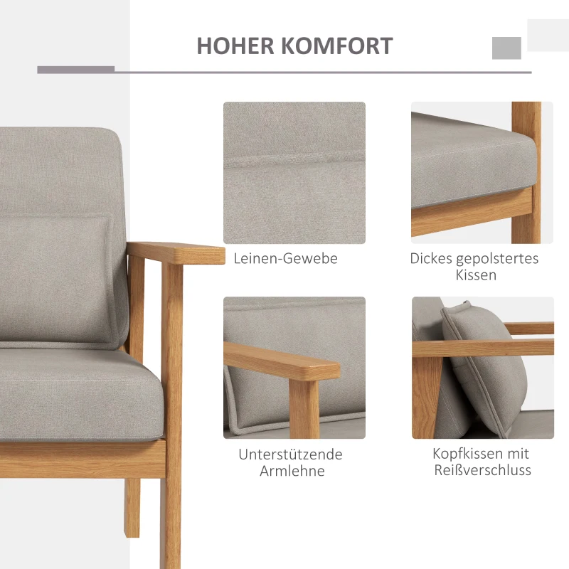 HOMCOM Gestoffeerde Stoel, inclusief 1 Kussen, 70 cm x 72 cm x 76 cm, Beige + Natuurlijk