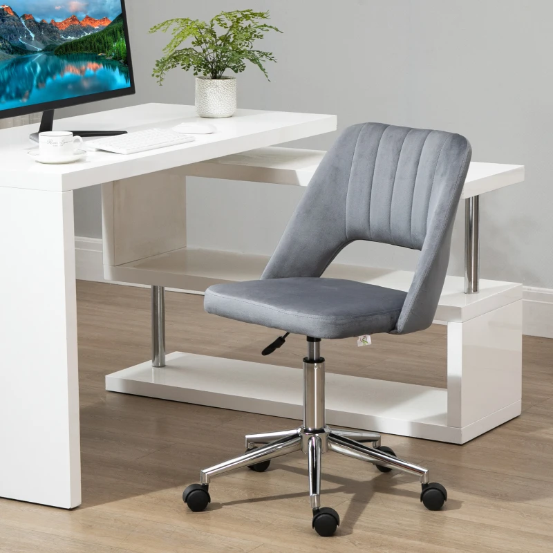 Vinsetto Chaise de bureau design contemporain pivotante 360° ergonomique dossier strié aéré hauteur réglable revêtement velours 49 x 60 x 91 cm gris foncé
