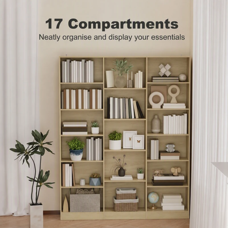 HOMCOM Bookcase with Open Storage, 6-Tier Bookshelf with Anti-Tipping Hardware, Oak