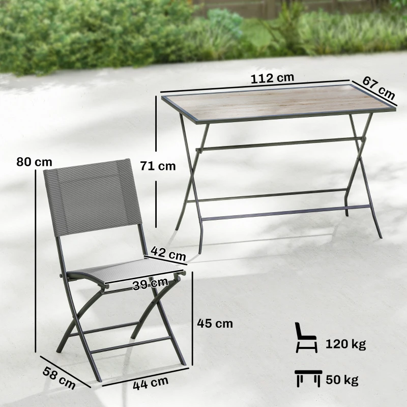 Outsunny Tuinmeubelset Inklapbaar Eetset 5-delig Tafel met 4 Ademende Stoelen Houtlook Ruimtebesparend