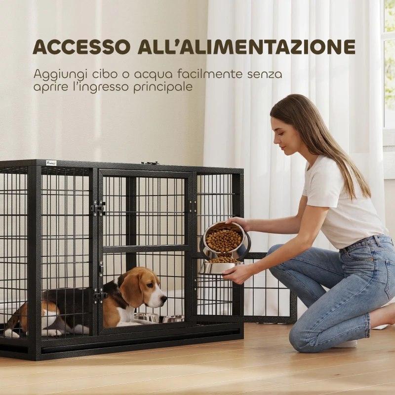 PawHut Gabbia per Cani Robusta, 94x60x64 cm, con Vassoio Rimovibile.