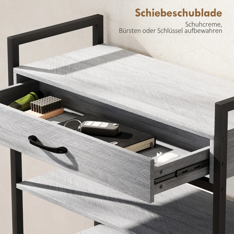 HOMCOM 4-laags schoenenrek, halrek voor maximaal 9 paar schoenen, spaanplaat, metaal, grijs