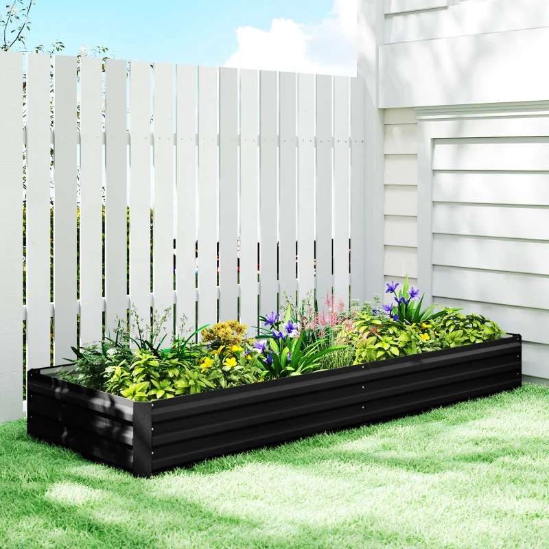 Outsunny Carré potager de jardin rectangulaire jardinière extérieure 241 x 90,5 x 30 cm tôle d'acier ondulée noir