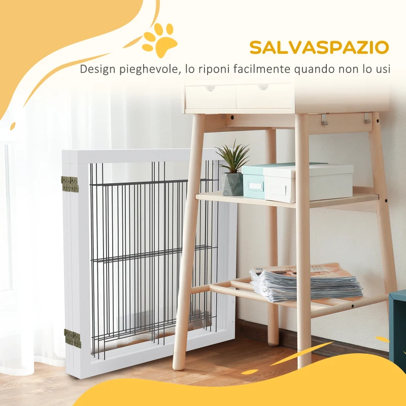 PawHut Cancellino per Cani Pieghevole con 4 Pannelli e Piedini Triangolari, 280x70 cm, Bianco