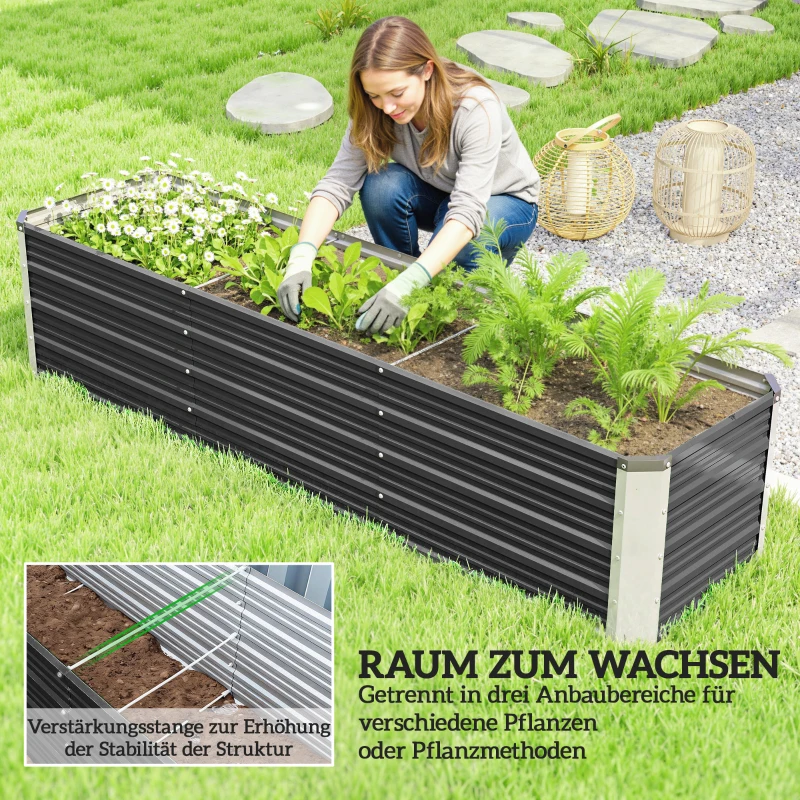 Outsunny verhoogd bed van staal tuinbed plantenbak bloembak bloempot met handschoenen donkergrijs 183 x 47 x 40 cm