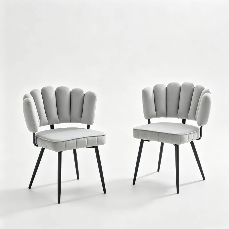 Lot de 2 chaises de salle à manger, mousse haute densité, patins antidérapants, 60x48x80 cm, Gris clair+Noir