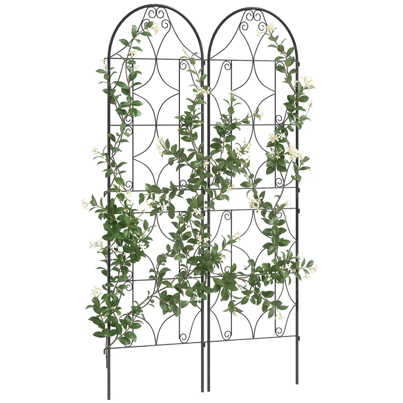 Outsunny Support pour plantes grimpantes avec motif lot de 2 treillis de jardin pour vigne fleurs légumes métal 50 x 180 cm noir