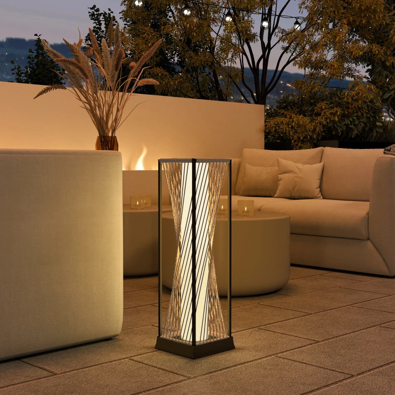 Outsunny Rattan Solar Garden Lights, Auto On/Off LED Floor Lamp, Sand Brown