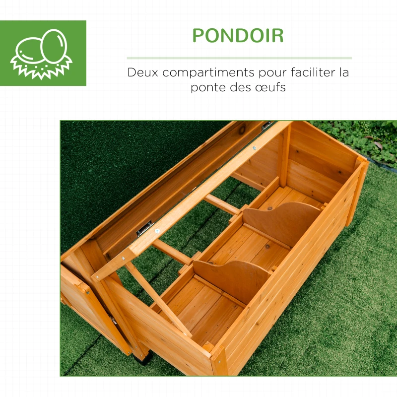 PawHut Poulailler en bois accueillant 4 poules, cage à poules avec pondoir, toit imperméable ouvrable, tiroir amovible, jaune