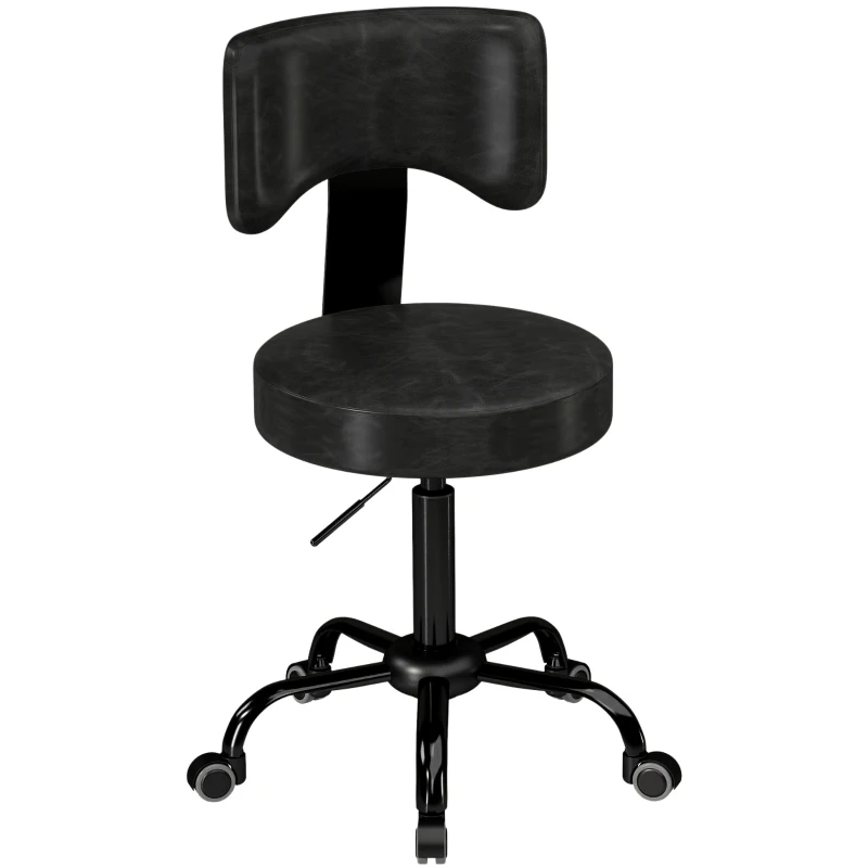 HOMCOM Scaun Salon cu Rotile, PU, Înălțime Reglabilă, Șezut Căptușit și Spătar, Rotativ, 34,5x34,5x87,5 cm, Negru