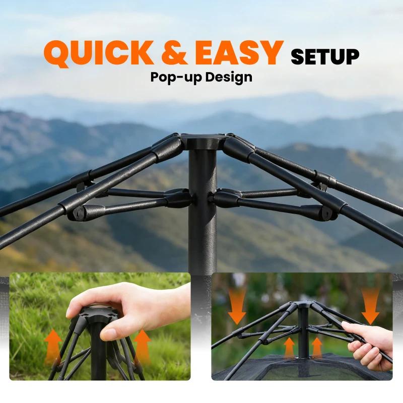 Outsunny Pop Up Tent 3000mm Waterproof Camping Tents with Mesh Windows 2-3 People Green