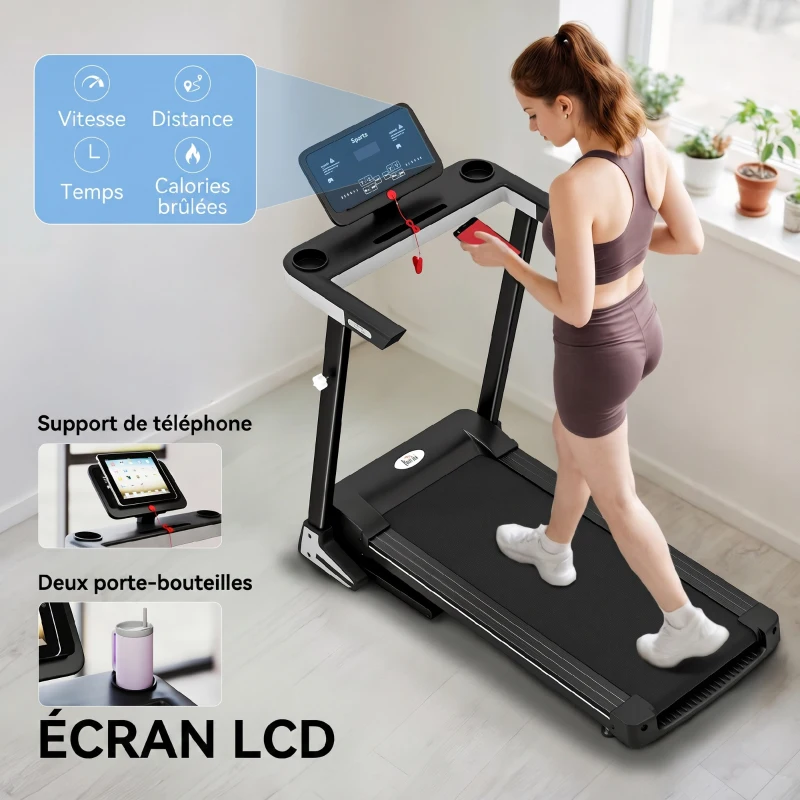 HOMCOM Tapis Roulant Elettrico Pieghevole 1-12km/h, Tapis Roulant Salvaspazio con 12 Programmi Preimpostati, Display LCD e Supporto per Tablet, per Camminata e Corsa, Compatto per Casa e Ufficio, Nero