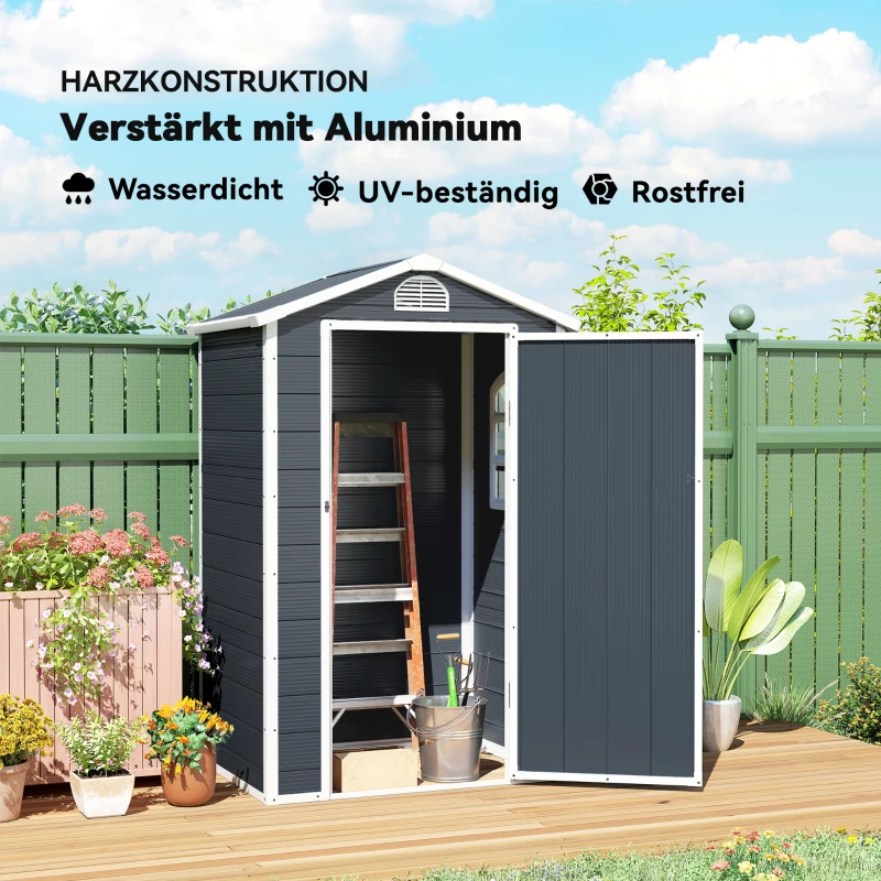 Outsunny Gereedschapsschuur tuinhuis met raam puntdak outdoor metaal kolengrijs(m-5)