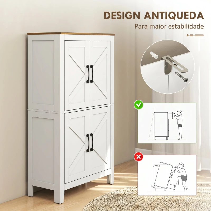 HOMCOM Armário Estreito para Casa de Banho com Portas Estilo Celeiro, 4 Prateleiras Ajustáveis, 60x30x110 cm, Branco