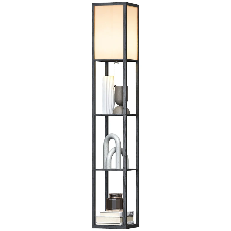 HOMCOM vloerlamp verlichting E27 tot 40 W met 3 planken voor woon-/slaapkamer hout(m-10)