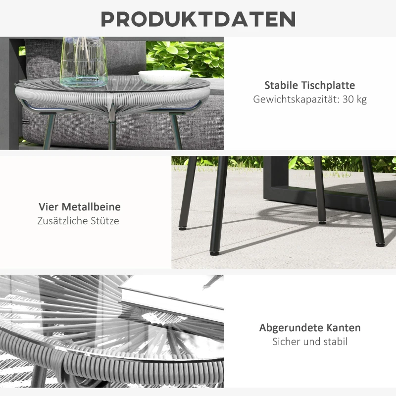 Outsunny Tuintafel Boho-stijl buiten bijzettafel, PE-Rattan, gehard glas, weerbestendig, 50 cm x 50 cm x 50 cm, Grijs
