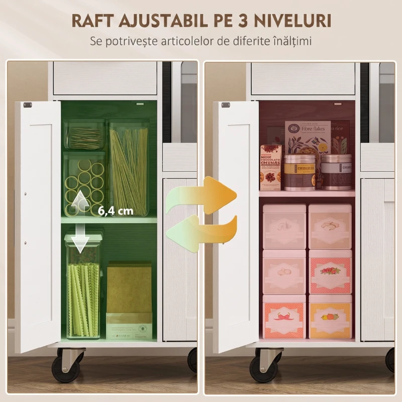 HOMCOM Dulap pentru Cuptorul cu Microunde din Lemn cu Sertar, 2 Dulapuri, Raft Deschis și Raft Reglabil, 80x40x88.7 cm, Alb