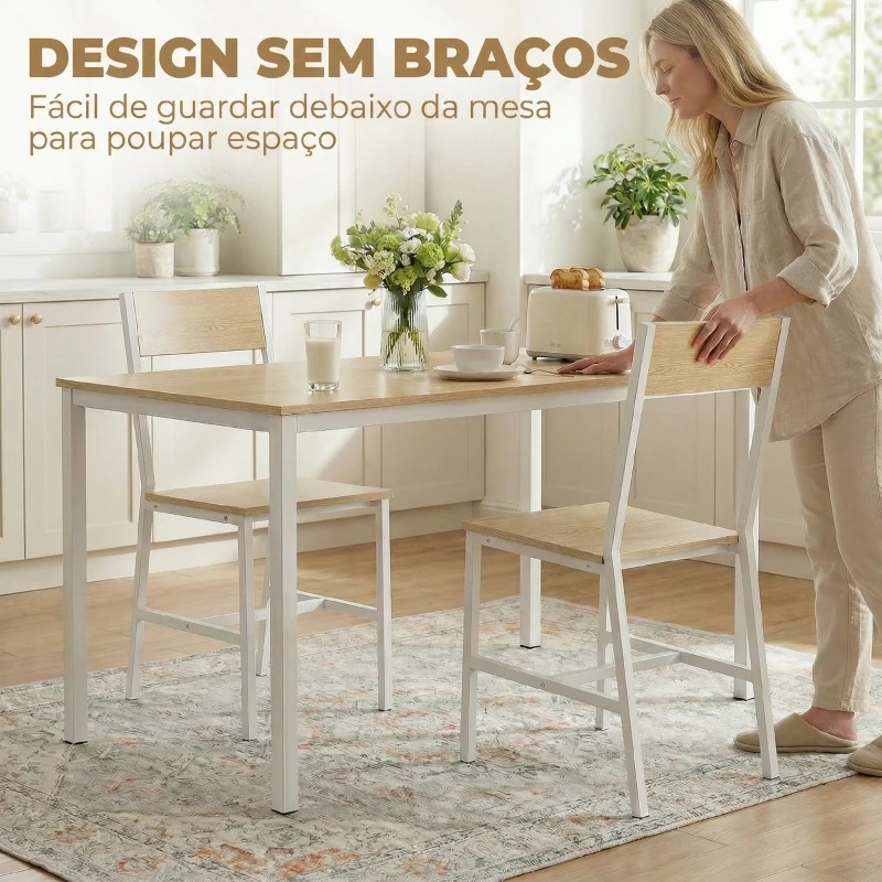 HOMCOM Conjunto de 2 Cadeiras de Jantar Cadeiras de Cozinha Modernas com Encosto Inclinado Estrutura Metálica 36x47x88,3 cm Madeira e Branco