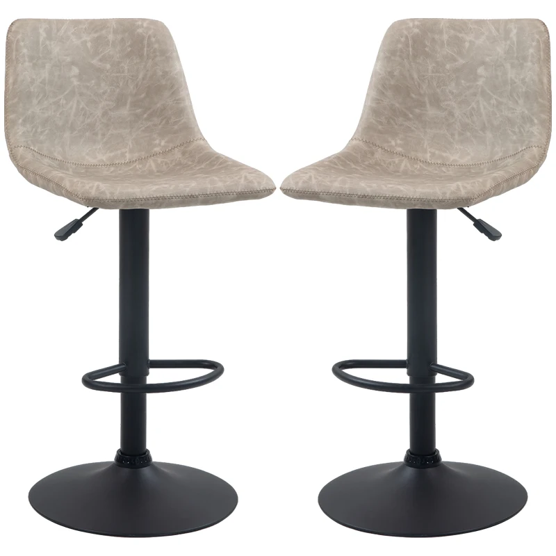 HOMCOM 2-delige Barkrukset in retrodesign, in hoogte verstelbaar, draaibaar, kunstleer, 42 x 48 x 91-112 cm, Beige(m-10)