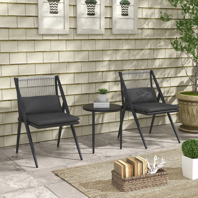 Outsunny Salon de jardin 2 personnes 3 pièces 2 fauteuils avec coussins + table basse plateau verre trempé cadre en aluminium