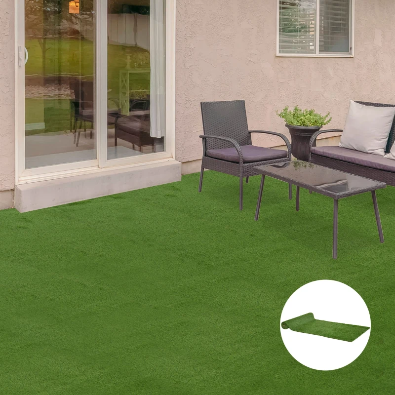 Outsunny Lot de 2 gazons synthétiques artificiels Moquette extérieure dim. 4L x 1l m Herbes Hautes denses 2 cm Vert