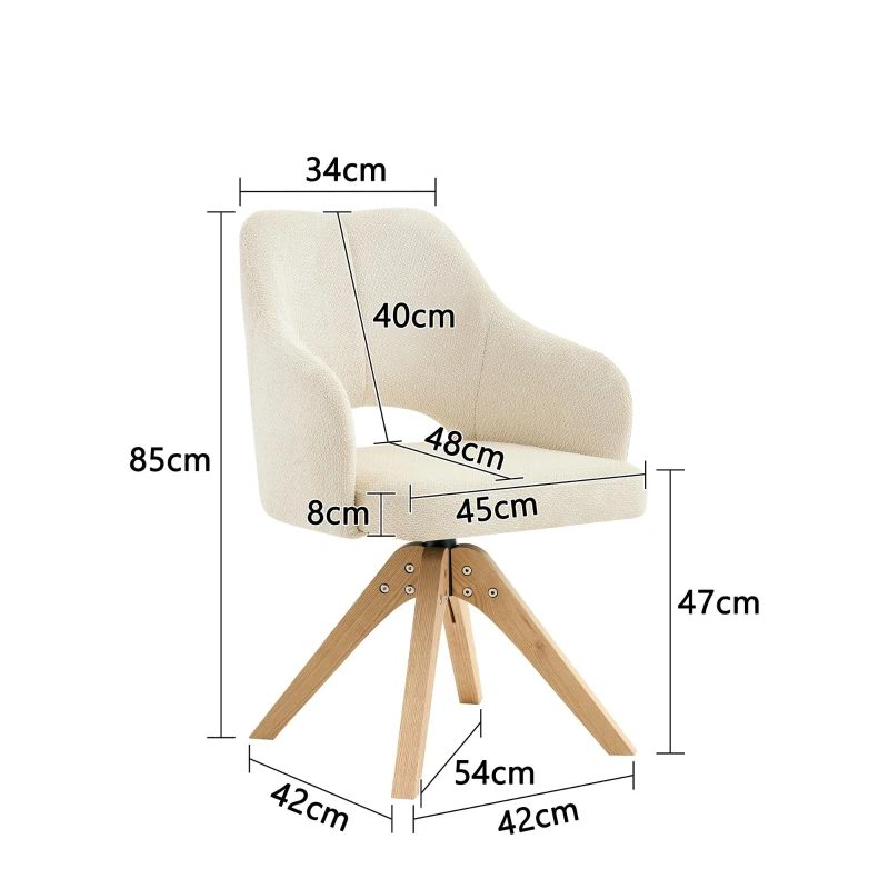 Lot de 2 chaises pivotantes style rétro luxe léger, revêtement en tissu structuré, 45x48x85 cm, Couleur naturelle