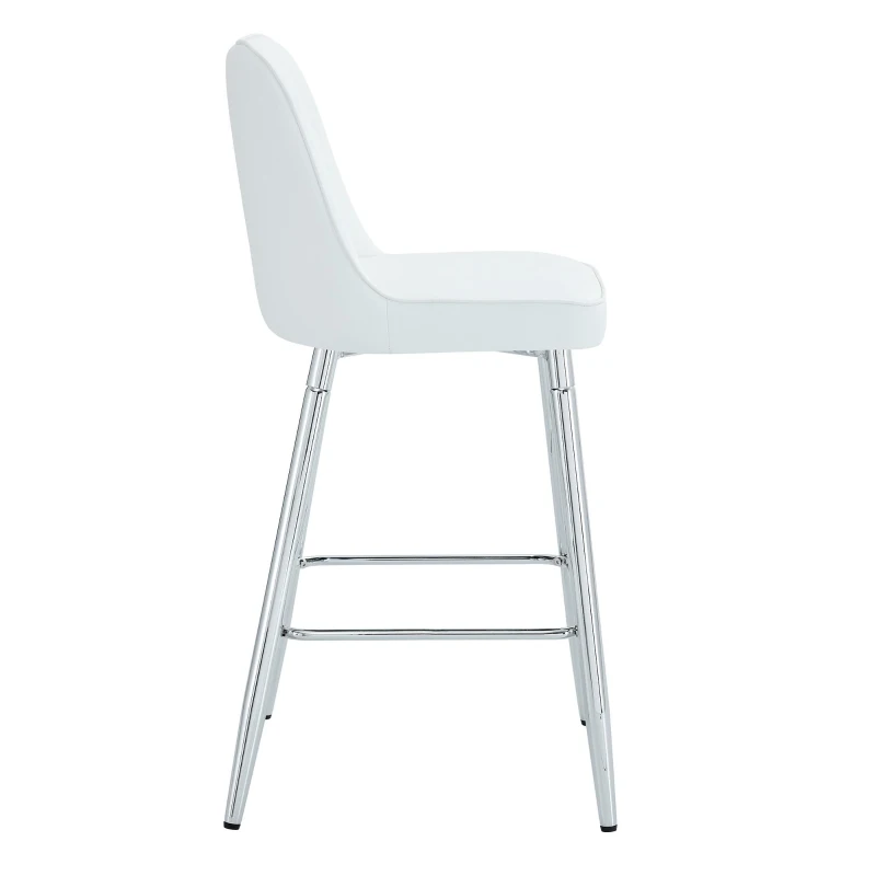 Lot de 2 tabourets de bar hauteur, design moderne et confortable, dossier incurvé et repose-pieds, 42x45x100 cm, Blanc+Argenté
