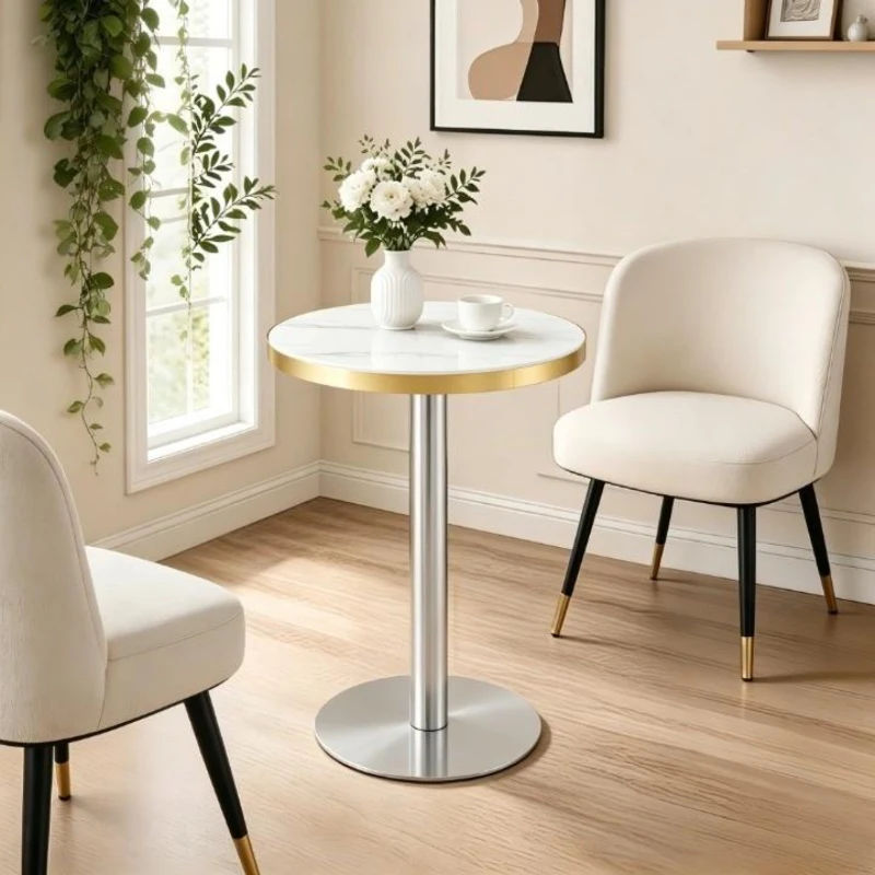 Table d'appoint ronde, plateau anti-rayures facile à nettoyer, 60x60x74 cm, Blanc