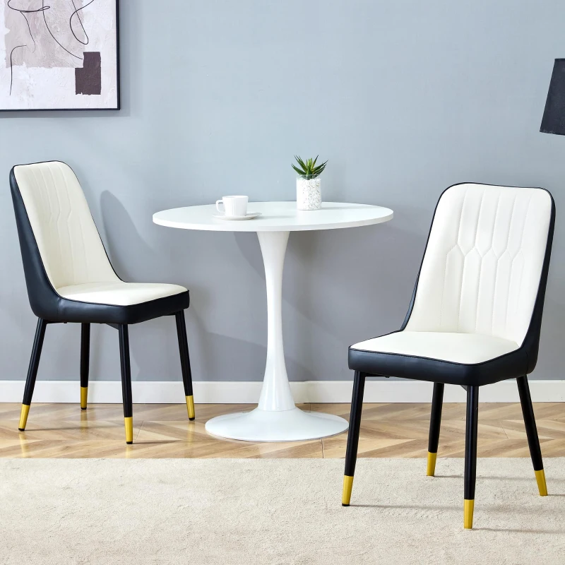 Lot de 2 chaises de salle à manger modernes, assise rembourrée, embouts antidérapants, 43x41.5x89 cm, Blanc+Noir