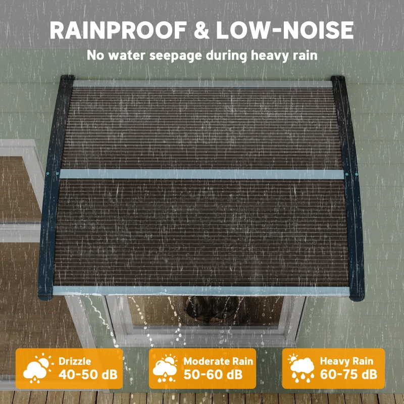 Outsunny Front Door Canopy Outdoor Awning Aluminium Rigid Plastic Polycarbonate Rain Shelter UV Water Rain Resistant 120 x 75cm Brown