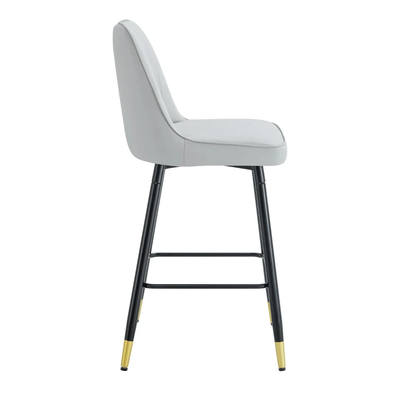 Lot de 2 tabourets de bar, design moderne, repose-pieds et renfort croisé, 42x45x100 cm, Gris clair