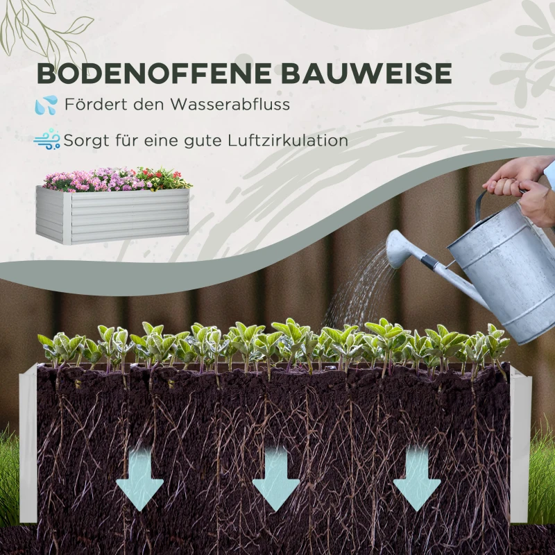 Outsunny Handige plantenbak, Ideaal voor het kweken, verzorgen en onderhouden, Verhoogde bed, Staal, Lichtgrijs