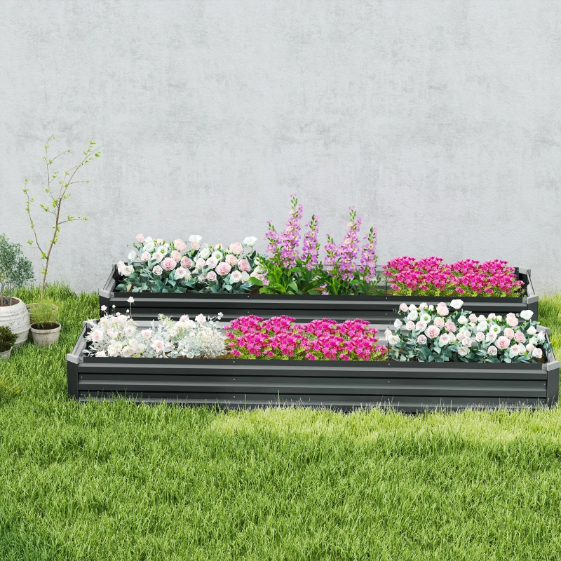 Outsunny 60 x 240cm Galvanised Steel Planter, with Open Bottom, Pack of 2