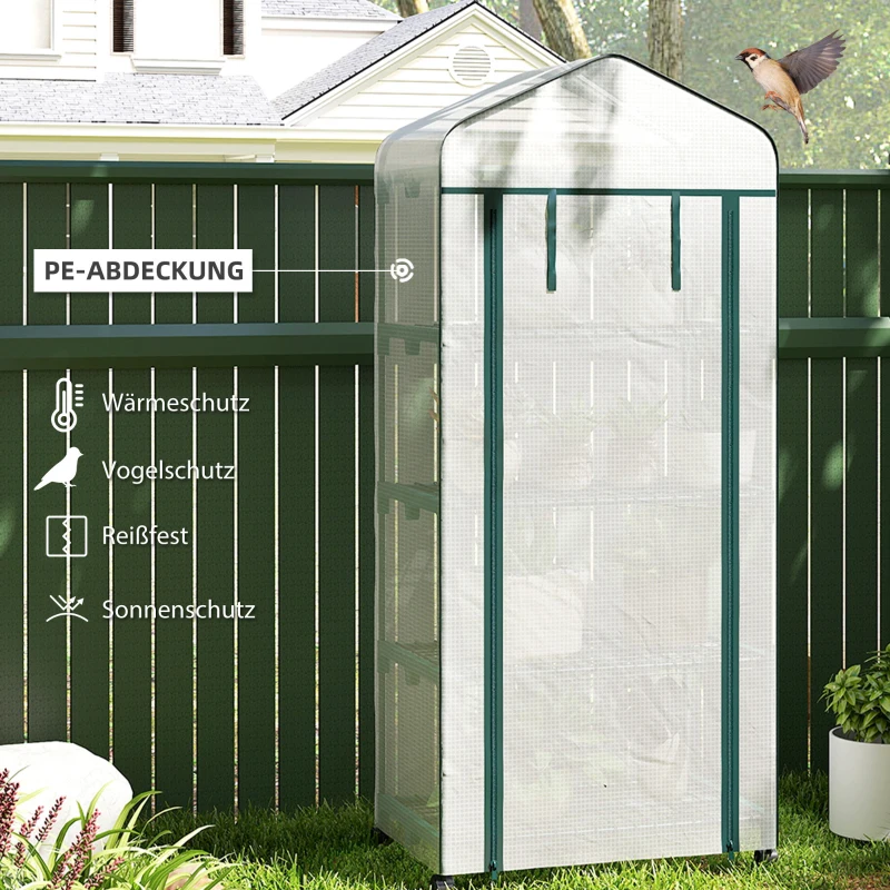 Outsunny Folie-Kas, Kweekkas, Mini-Kas, Plantenhuis, Koude Bak, 4 Planklagen, 69 x 50 x 165 cm, Wit