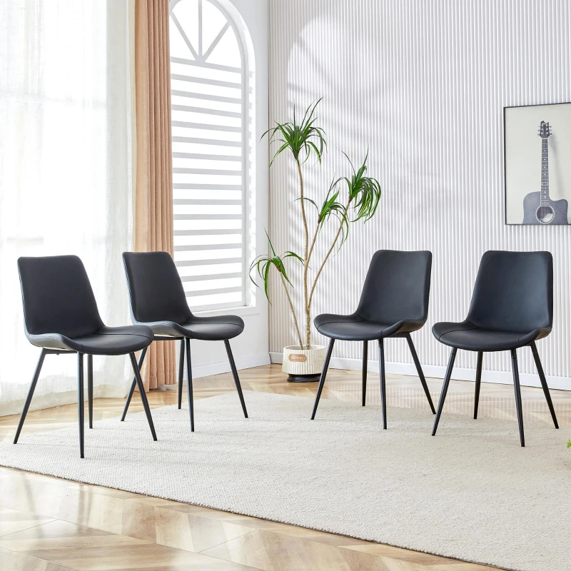 Lot de 4 chaises de salle à manger en similicuir, design moderne, embouts antidérapants, 50x47x83 cm, Noir