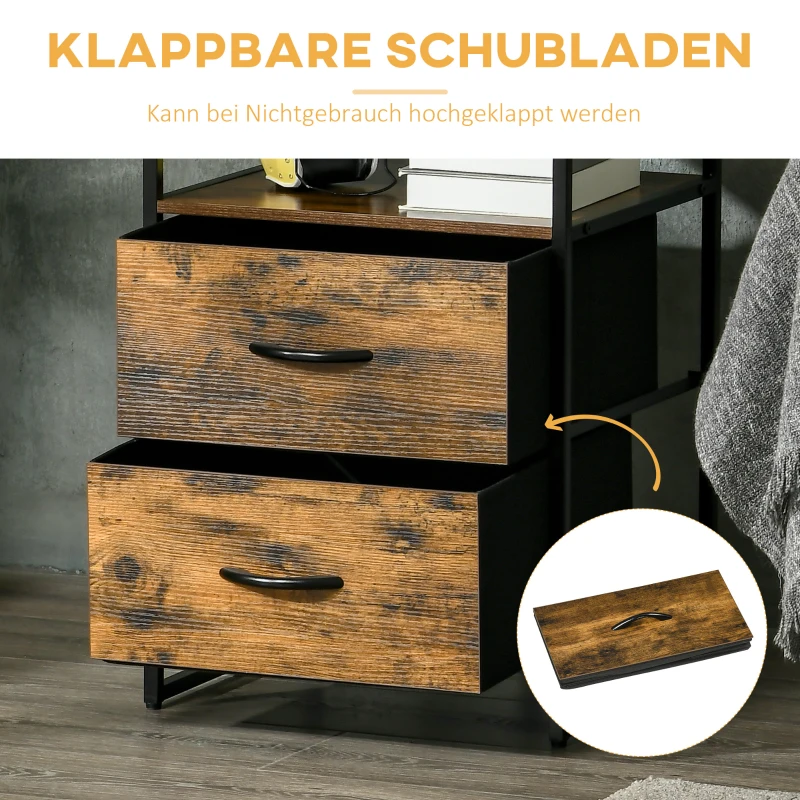 HOMCOM Woonkamerkast, Bijzetkast, Stoffen Lades, MDF, Staalframe, Rustiek Bruin