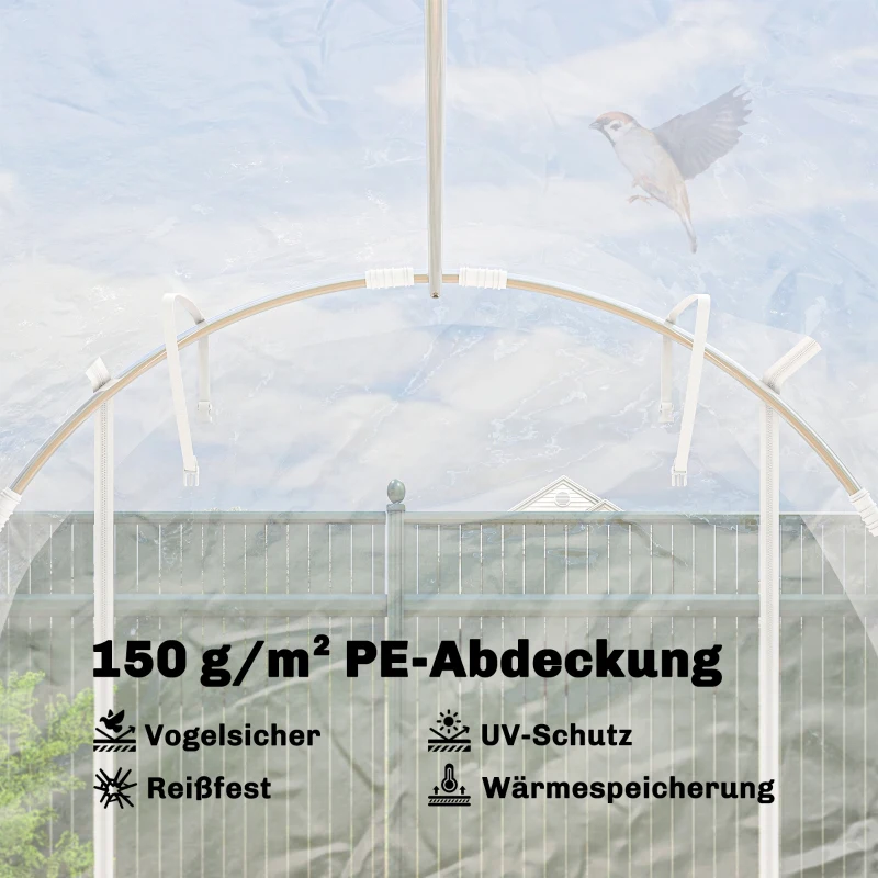Outsunny Polytunnelkas, begaanbare kas met gegalvaniseerd stalen frame en UV-bestendige PE-afdekking, transparant