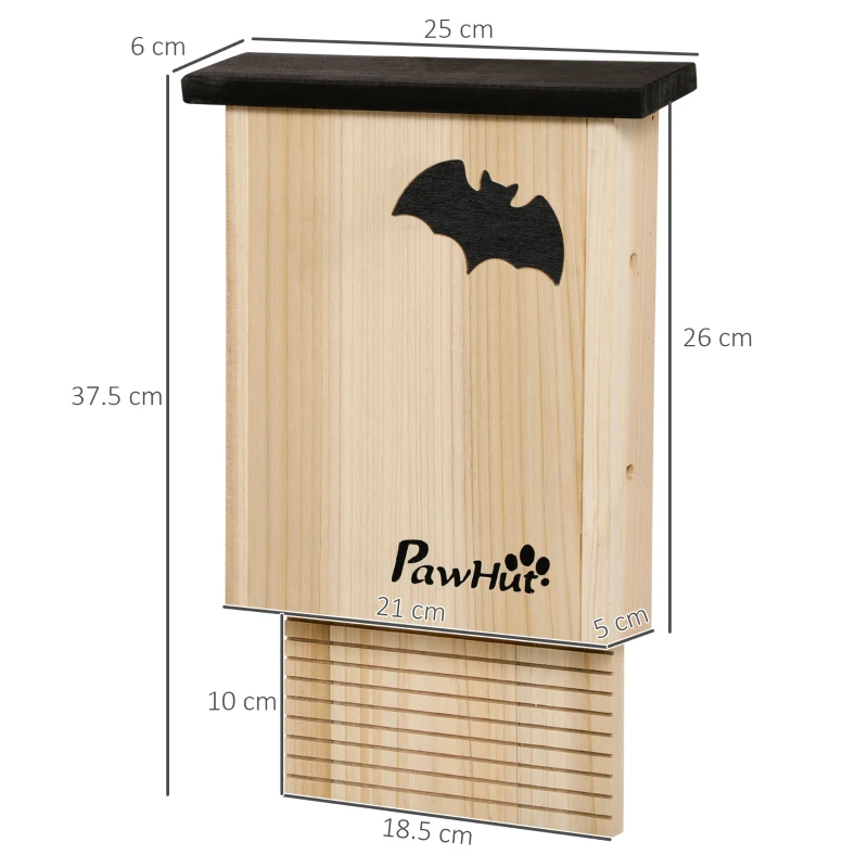 PawHut Set de 3 căsuțe pentru lilieci din lemn de brad pentru exterior, 25x6x37.5 cm, lemn natural