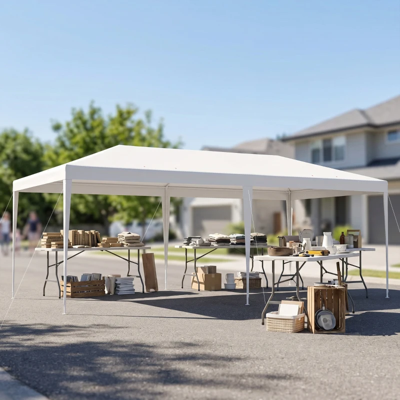 Outsunny Tenda para Festas com 4 Paredes Laterais 2 Janelas e Estrutura de Aço 585x295x255 cm Branco