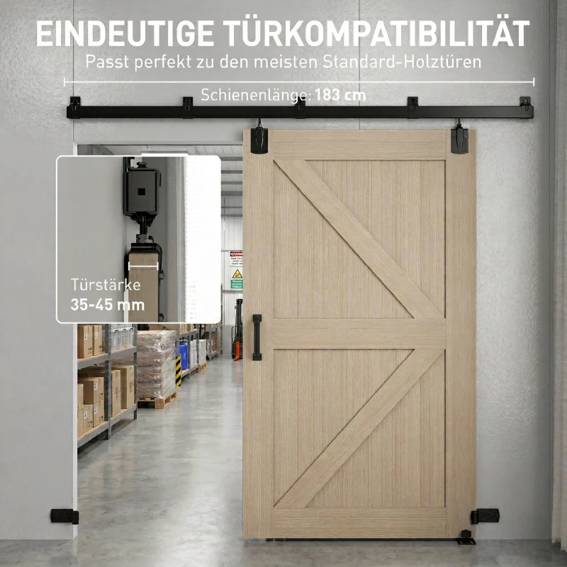 HOMCOM Schwerlast Schiebetür-Hardware-Set 244 cm Schwarz für Einzeltüren