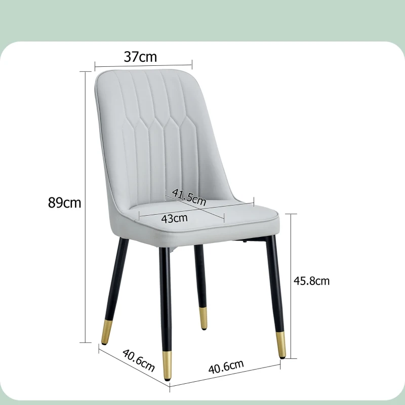 Lot de 2 chaises de salle à manger modernes, assise rembourrée, embouts antidérapants, 43x41.5x89 cm, Gris clair