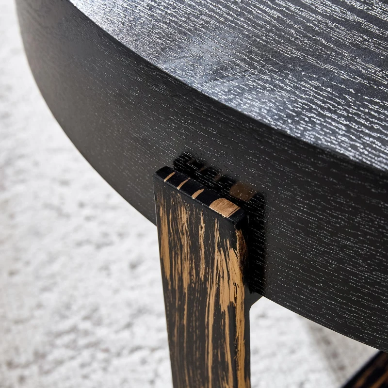 Table basse ronde style rétro‑industriel, stable et résistante, patins antidérapants et protège‑sol, 68x68x36 cm, Noir
